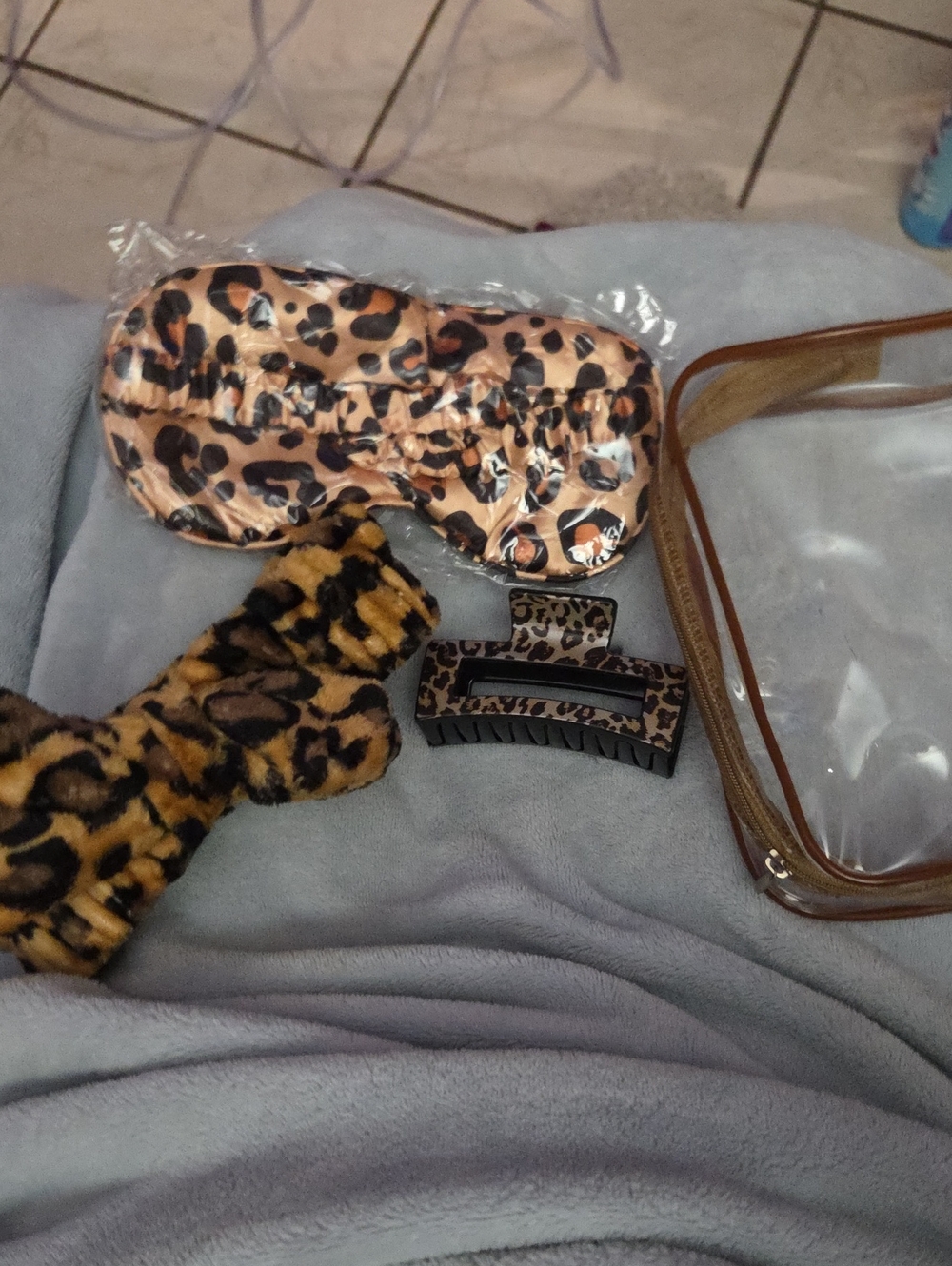 Leopard Print Sleep Mask and Hair Accessory Set - Brown Leopard NWOT